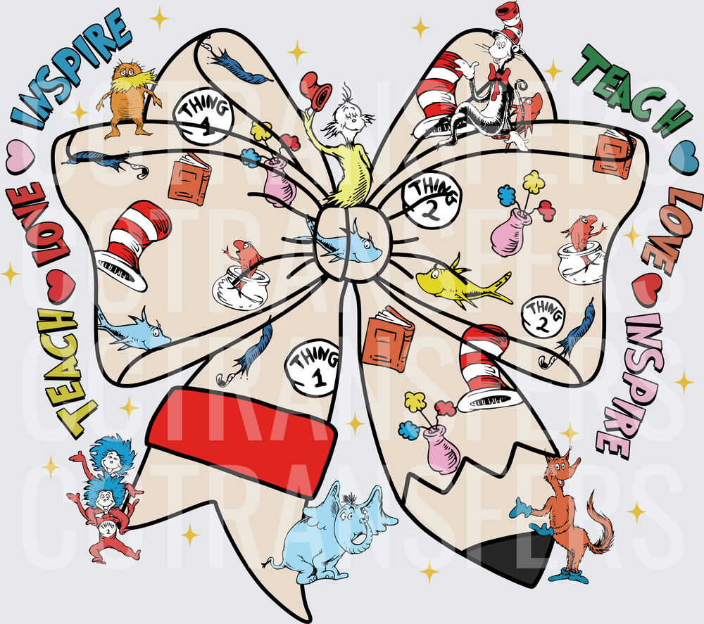 Teach Love Inspire Whimsical Bow with Storybook Characters (DTF)
