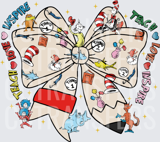 Teach Love Inspire Whimsical Bow with Storybook Characters (DTF)