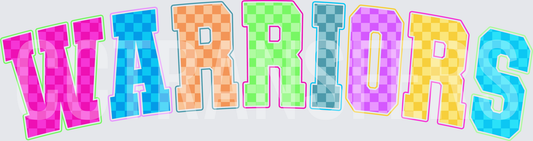 Colorful Checkered Varsity Warriors Arched Text (DTF)