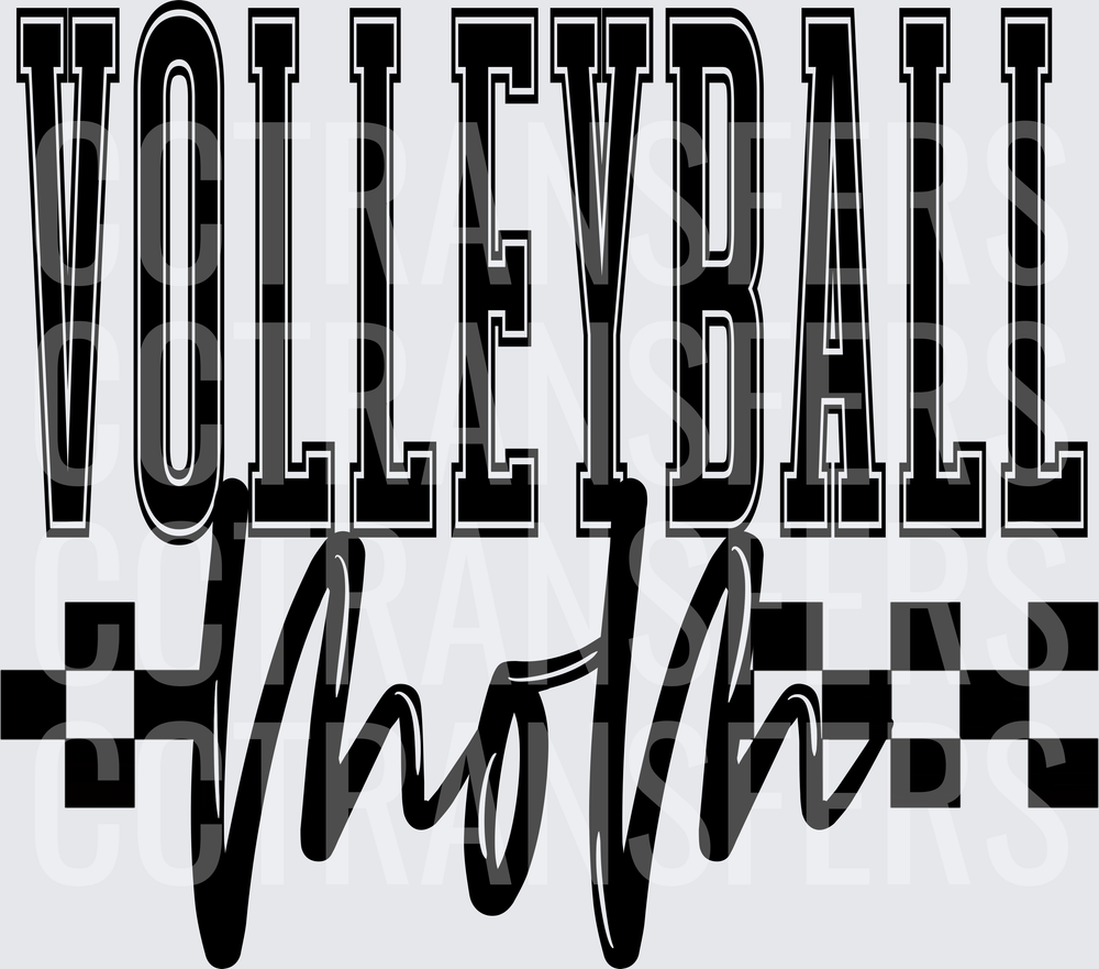 Volleyball Mom Bold Varsity Script Checker Flag Design (DTF)