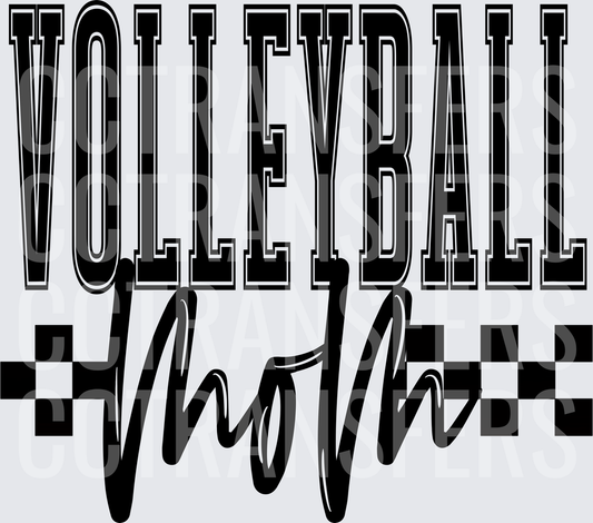 Volleyball Mom Bold Varsity Script Checker Flag Design (DTF)