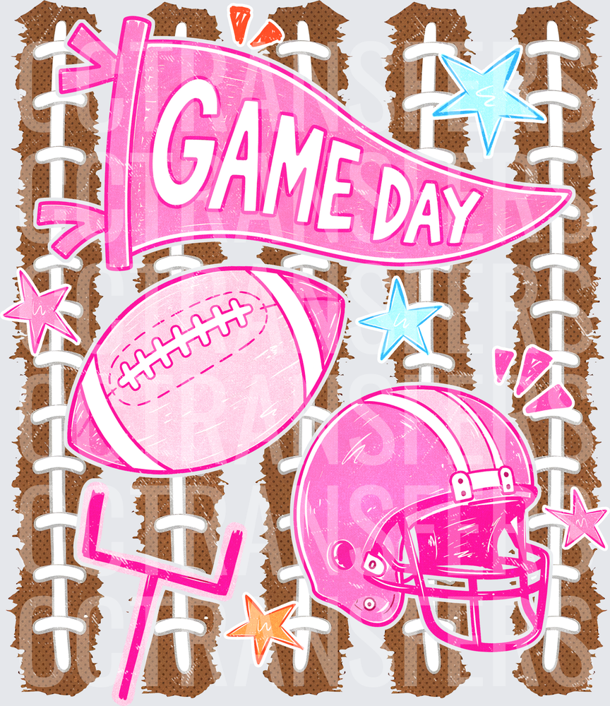 Game Day Pink Football Helmet Pennant Banner (DTF)