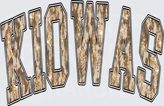 Kiowas Gold Glitter Cowhide Varsity Arch Letters (DTF)