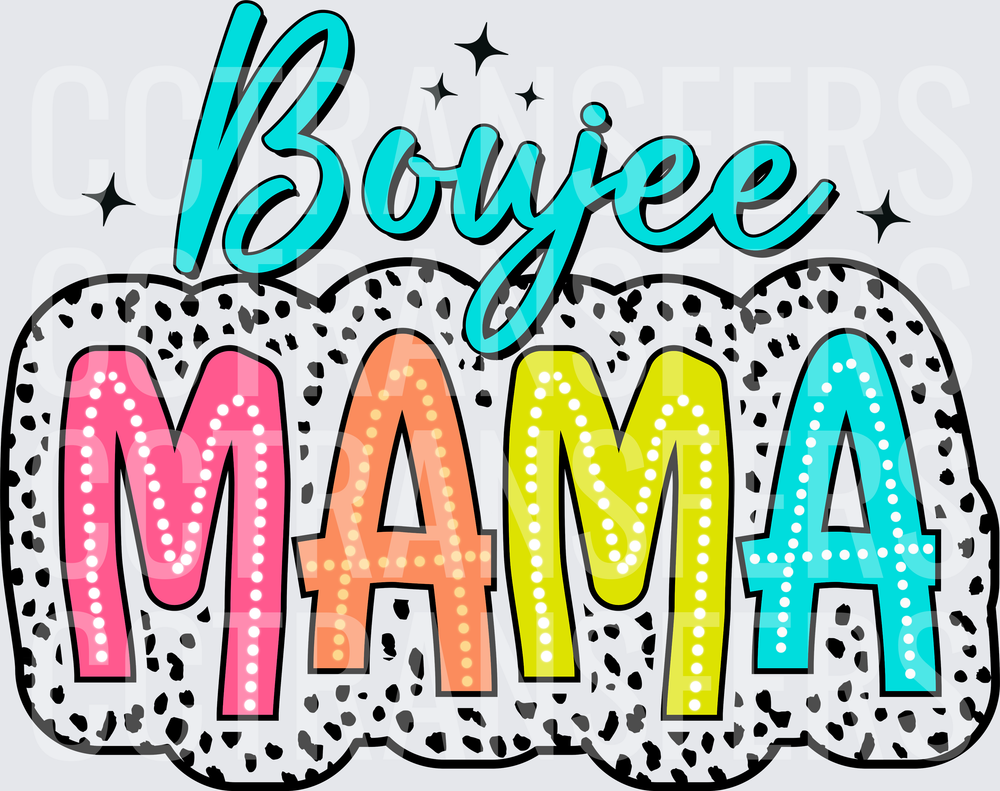 Boujee Mama Colorful Dalmatian Print Bold Letters (DTF)