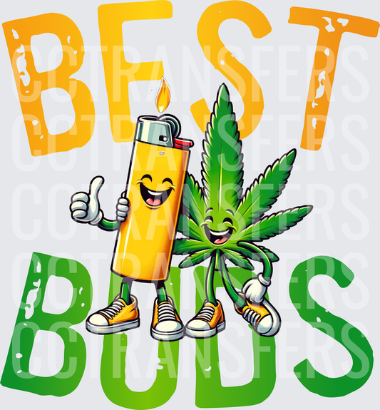 Best Buds Smiling Lighter and Cannabis Leaf Characters (DTF)
