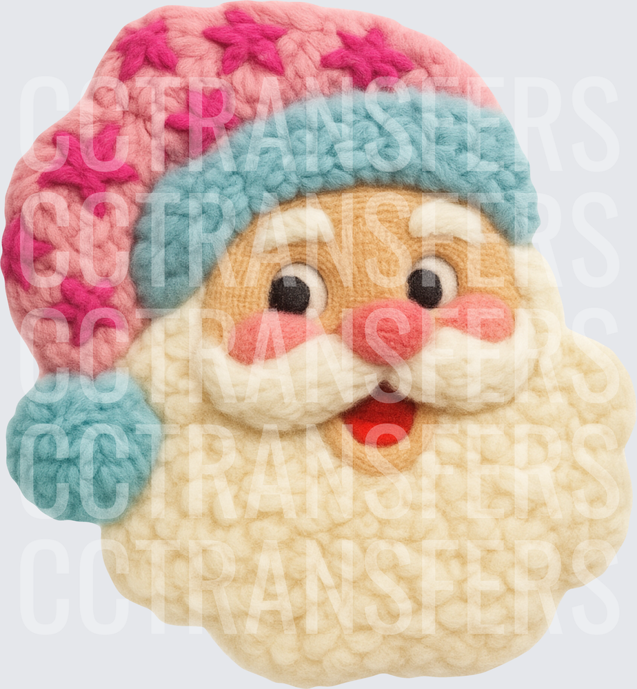 Cozy Yarn Santa Claus Face Pink Star Hat Holiday (DTF)