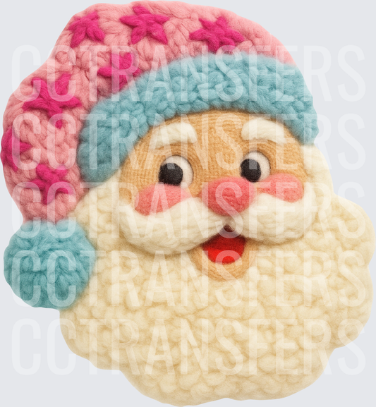 Cozy Yarn Santa Claus Face Pink Star Hat Holiday (DTF)