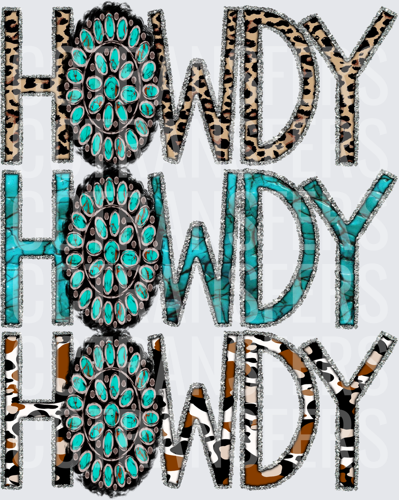 Howdy Triple Stack Turquoise Squash Blossom Western (DTF)