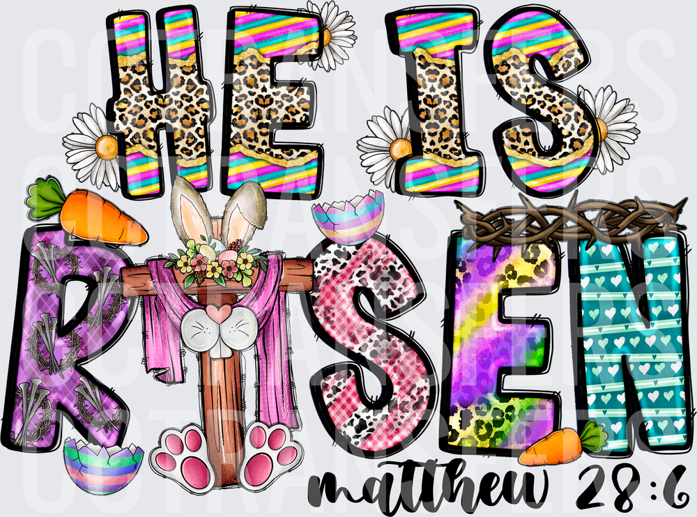 He Is Risen Matthew 28:6 Easter Bunny Cross (DTF)