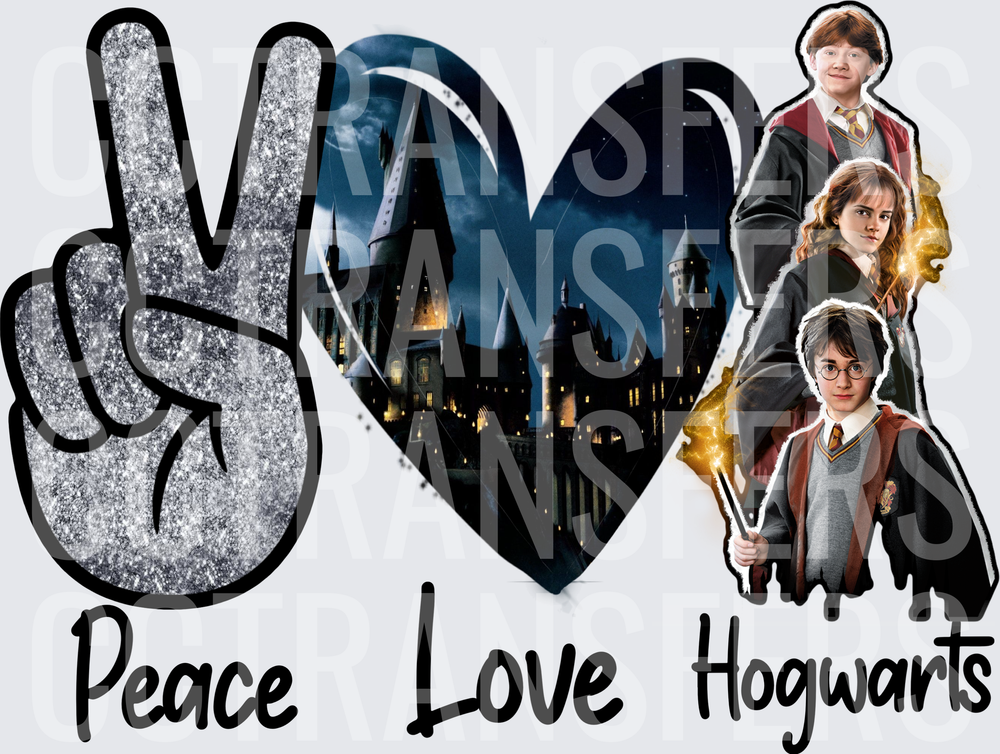 Peace Love Hogwarts Wizard Castle Heart Design (DTF)