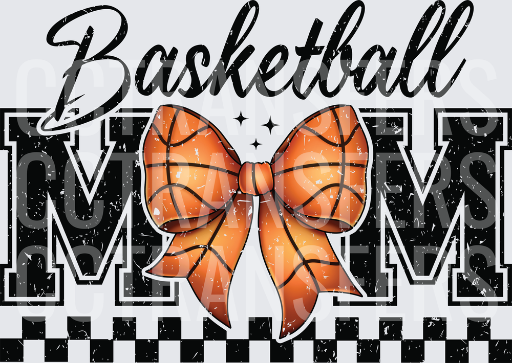 Basketball Mom Distressed Varsity Letters Orange Bow (DTF)