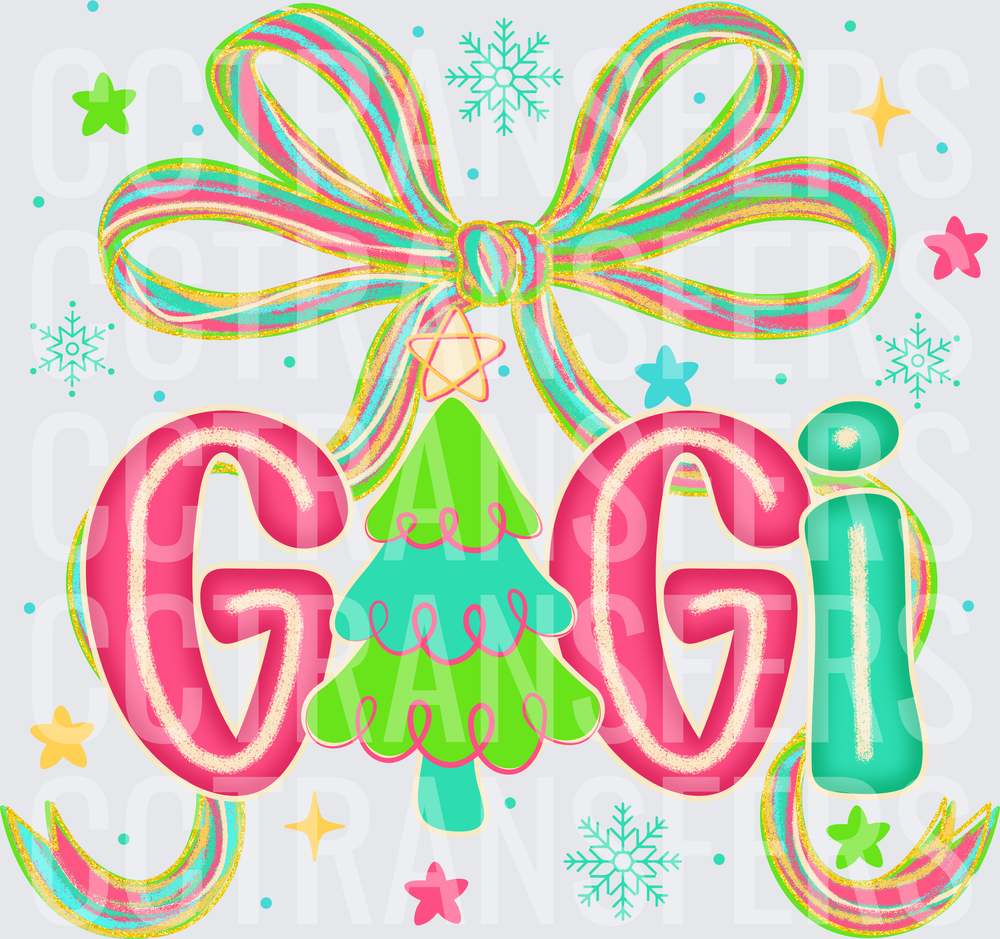 GiGi Christmas Bow Tree Snowflakes Holiday (DTF)