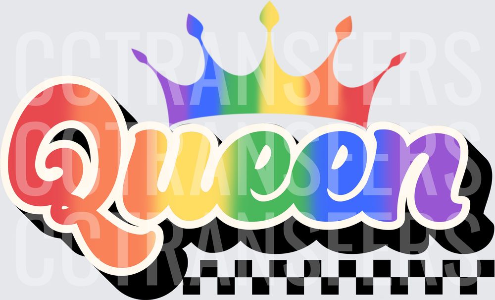 Rainbow Pride Crown Queen Retro Checkered Script (DTF)