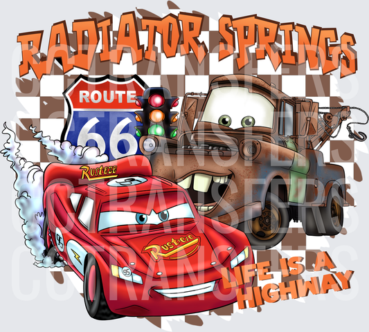 Radiator Springs Life Is A Highway Route 66 Racing Cars (DTF)