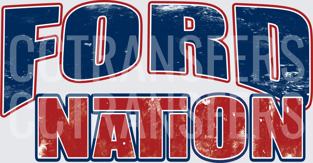Ford Nation Distressed Bold Text Red White Blue (DTF)