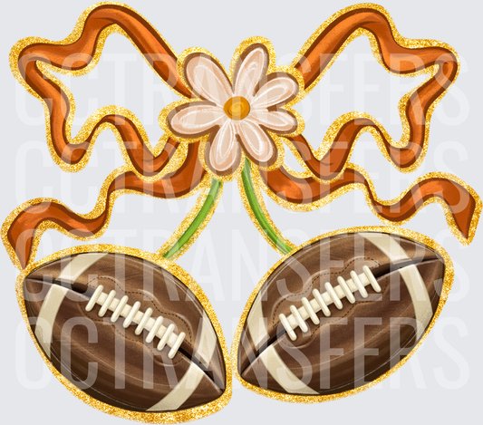 Twin Footballs Daisy Flower Orange Wavy Ribbon Glitter (DTF)