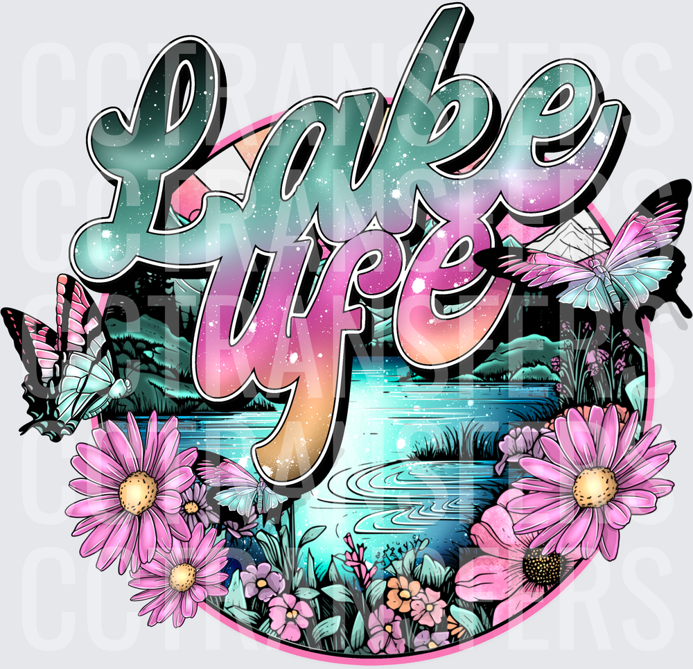 Lake Life Galaxy Script Mountain Butterflies Floral (DTF)