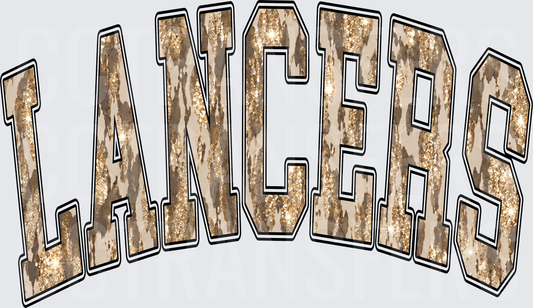 Lancers Arched Varsity Gold Glitter Cowhide Letters (DTF)