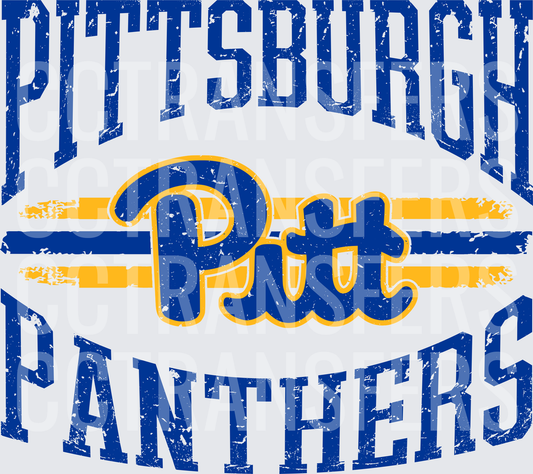 Distressed Blue Gold Panthers Arched Varsity Stripe (DTF)