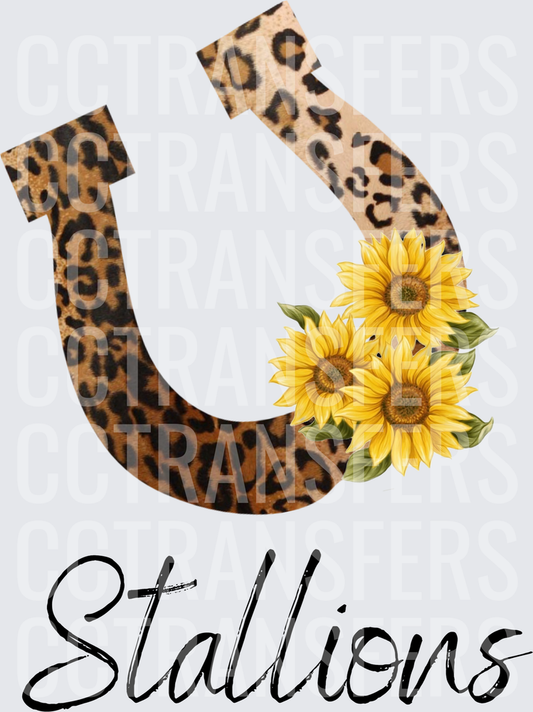 Leopard Print Horseshoe Sunflowers Stallions (DTF)
