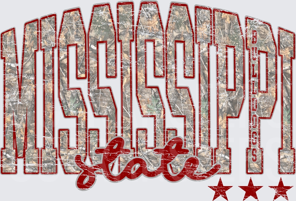 Mississippi State Bulldogs Camo Distressed Stars Design (DTF)