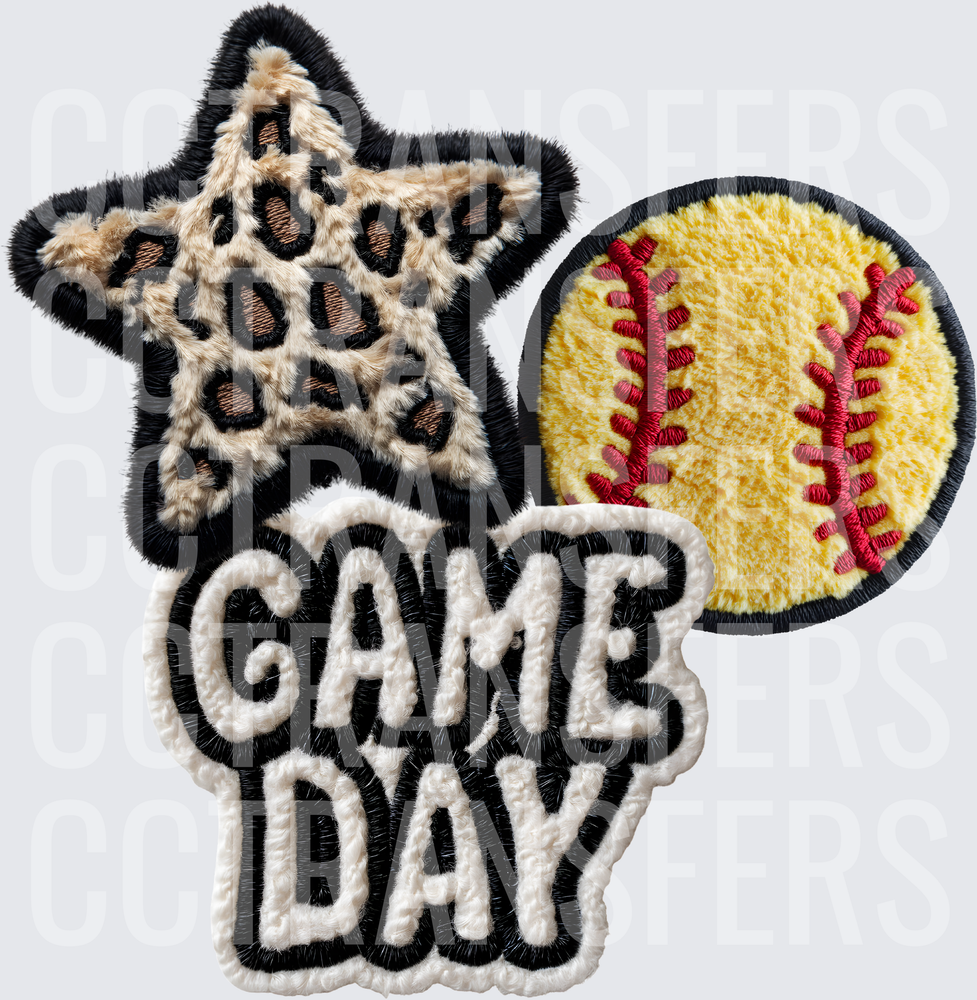 Softball Game Day Chenille Patch Set Leopard Star (DTF)