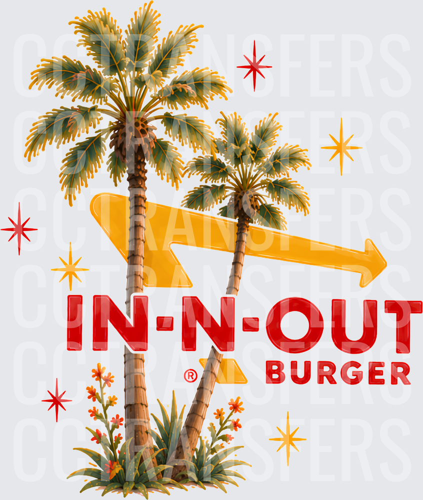Retro Burger Joint Palm Tree Arrow Sign (DTF)