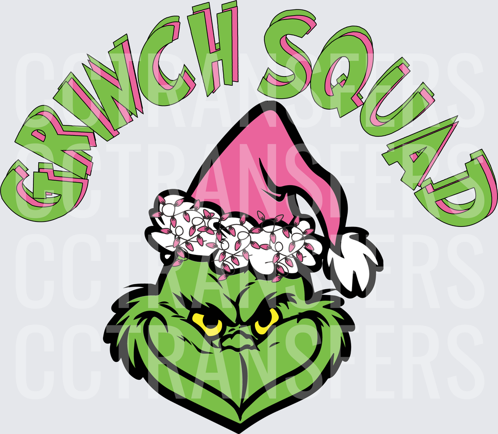 G-Man Squad Furry Green Character Pink Santa Hat Christmas (DTF)