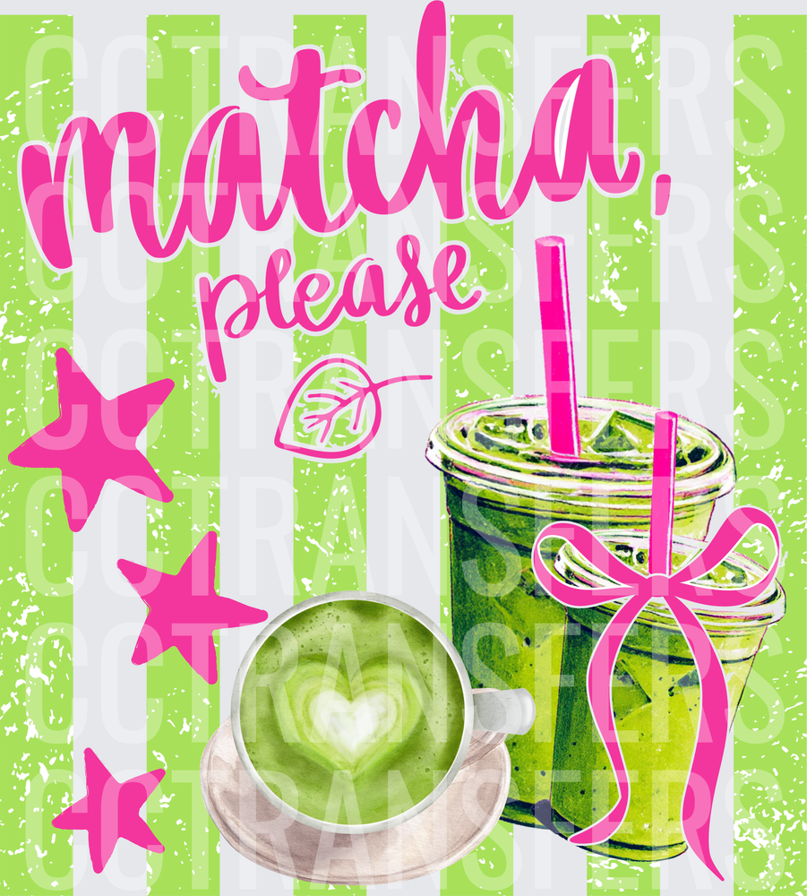Matcha Please Heart Latte Iced Drink Pink Stars (DTF)