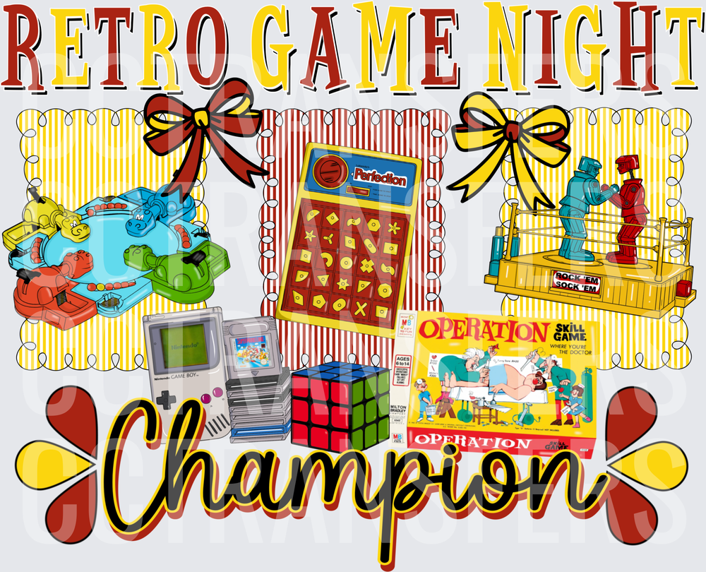 Retro Game Night Champion Classic Toys Collage (DTF)