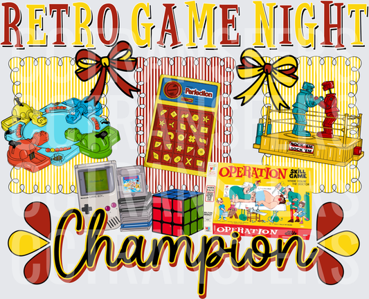Retro Game Night Champion Classic Toys Collage (DTF)