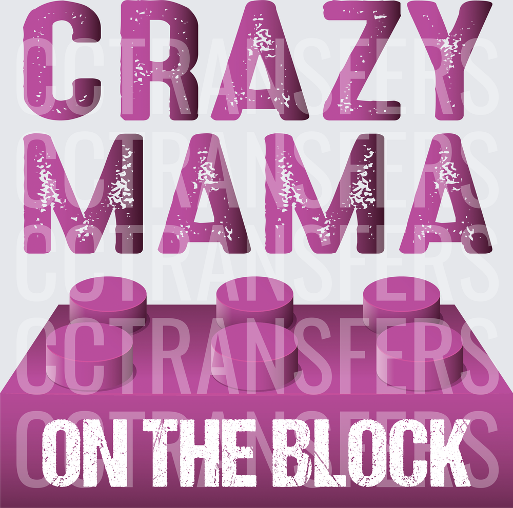 Crazy Mama On The Block Purple Toy Brick (DTF)