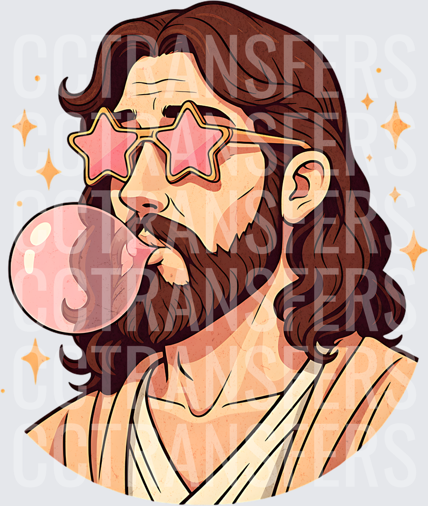 Cool Robed Figure Star Shades Blowing Bubblegum Bubble (DTF)