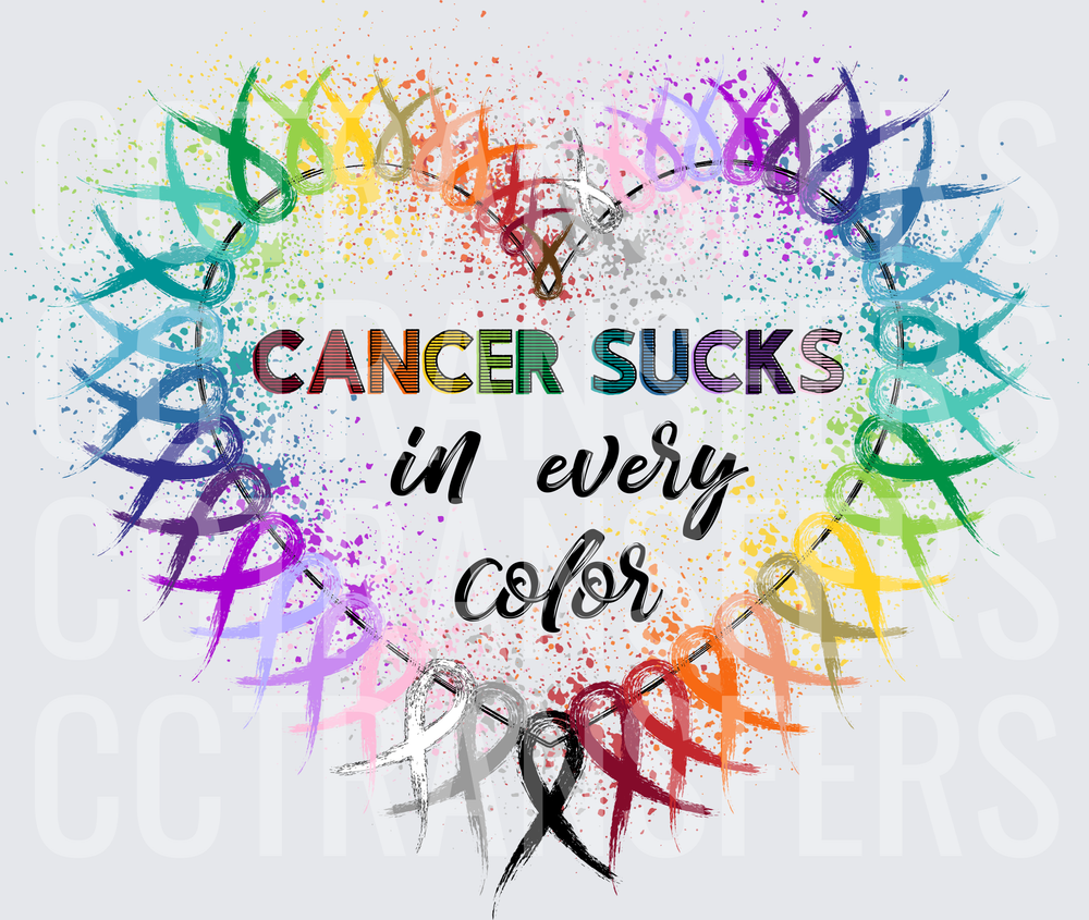 Cancer Sucks In Every Color Rainbow Ribbon Heart (DTF)