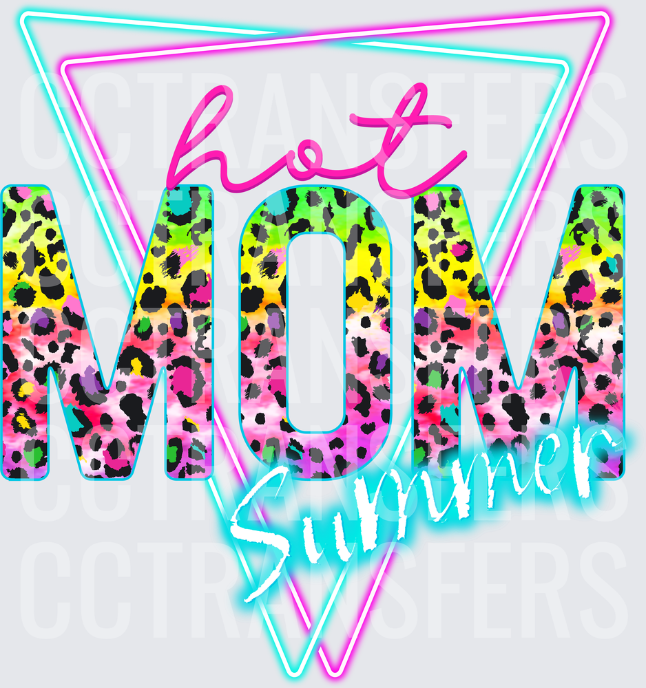 Hot Mom Summer Neon Rainbow Leopard Print (DTF)