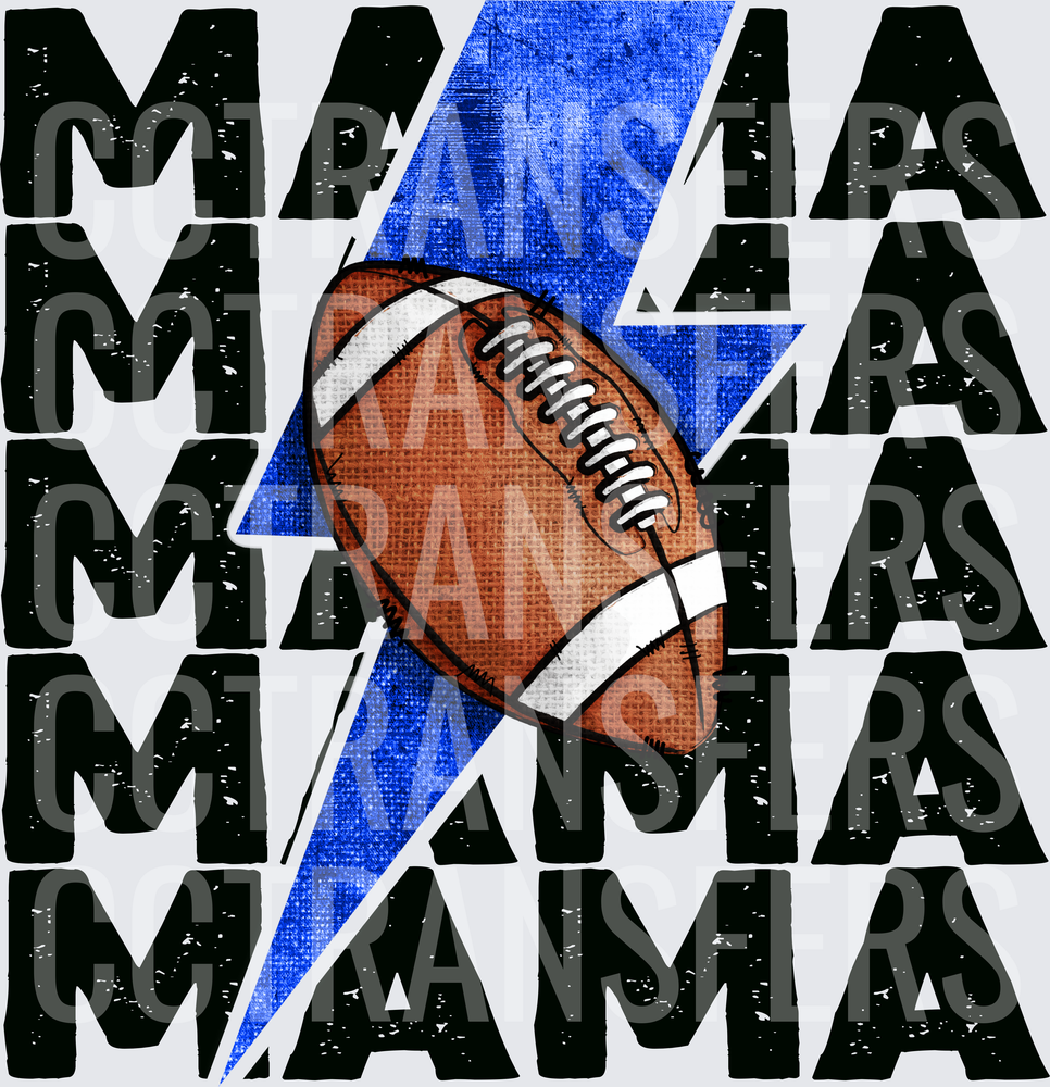 Football Mama Stacked Blue Lightning Bolt (DTF)