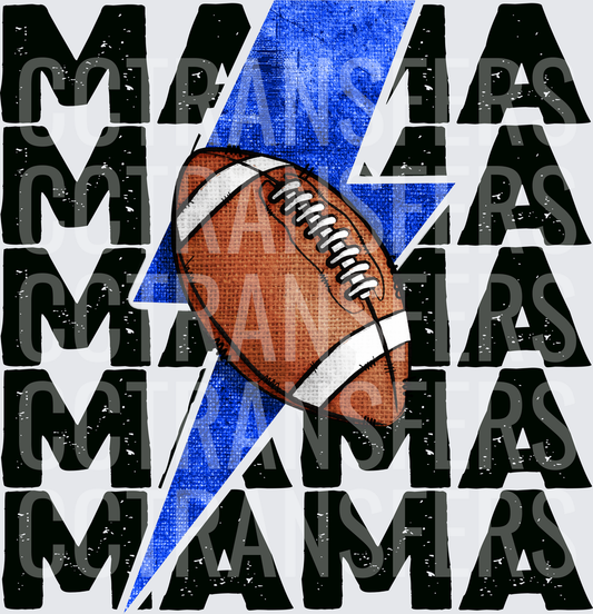 Football Mama Stacked Blue Lightning Bolt (DTF)