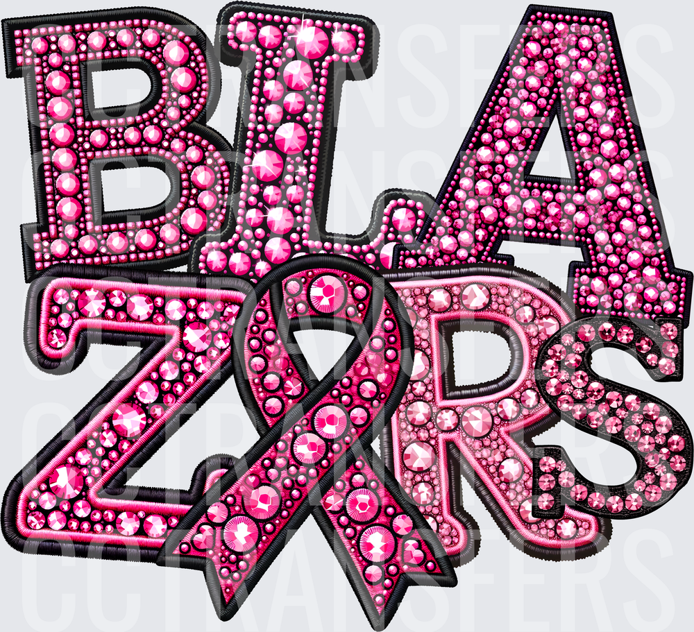 Blazors Pink Rhinestone Gem Awareness Ribbon Patch (DTF)