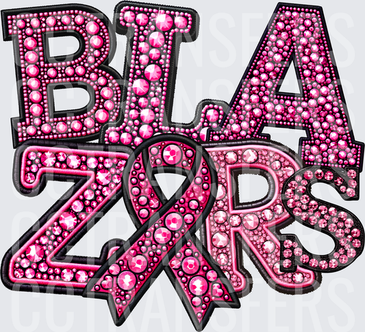Blazors Pink Rhinestone Gem Awareness Ribbon Patch (DTF)