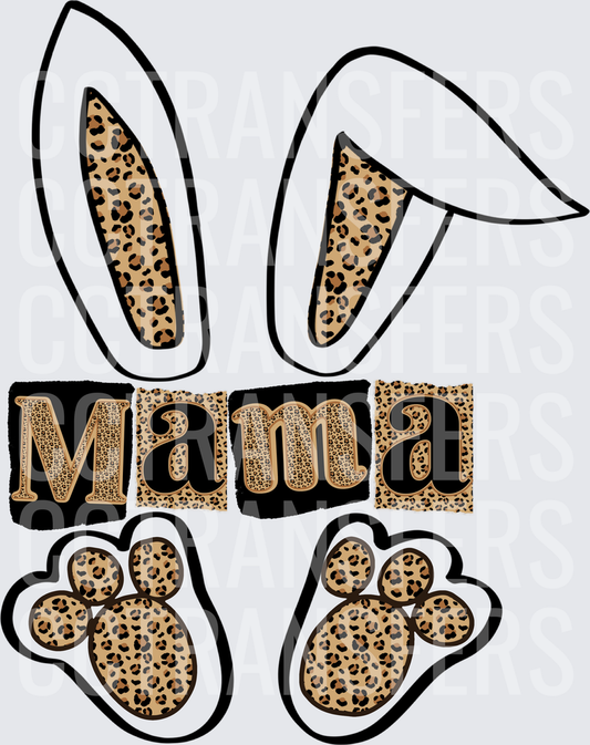 Mama Bunny Ears Paws Leopard Print Easter (DTF)