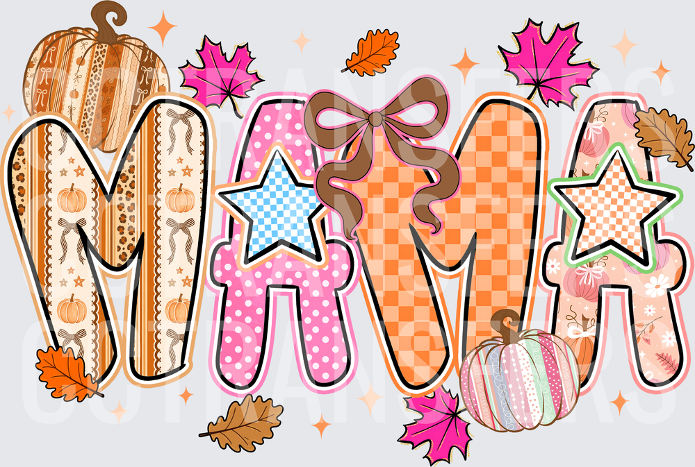 Patchwork MAMA Fall Pumpkins Leaves Bow Stars (DTF)