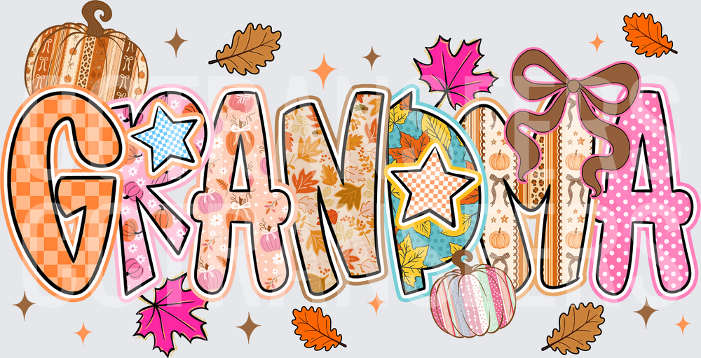 Grandma Fall Patchwork Pumpkin Leaves Bow Letters (DTF)