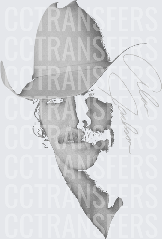 Mustachioed Man in Cowboy Hat Grayscale Portrait (DTF)