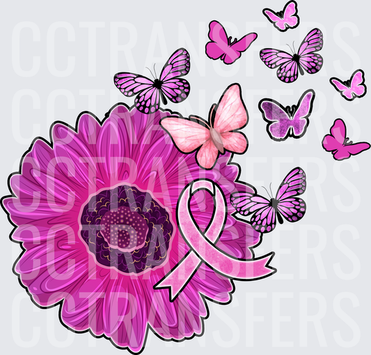 Pink Gerbera Daisy Awareness Ribbon Butterflies (DTF)
