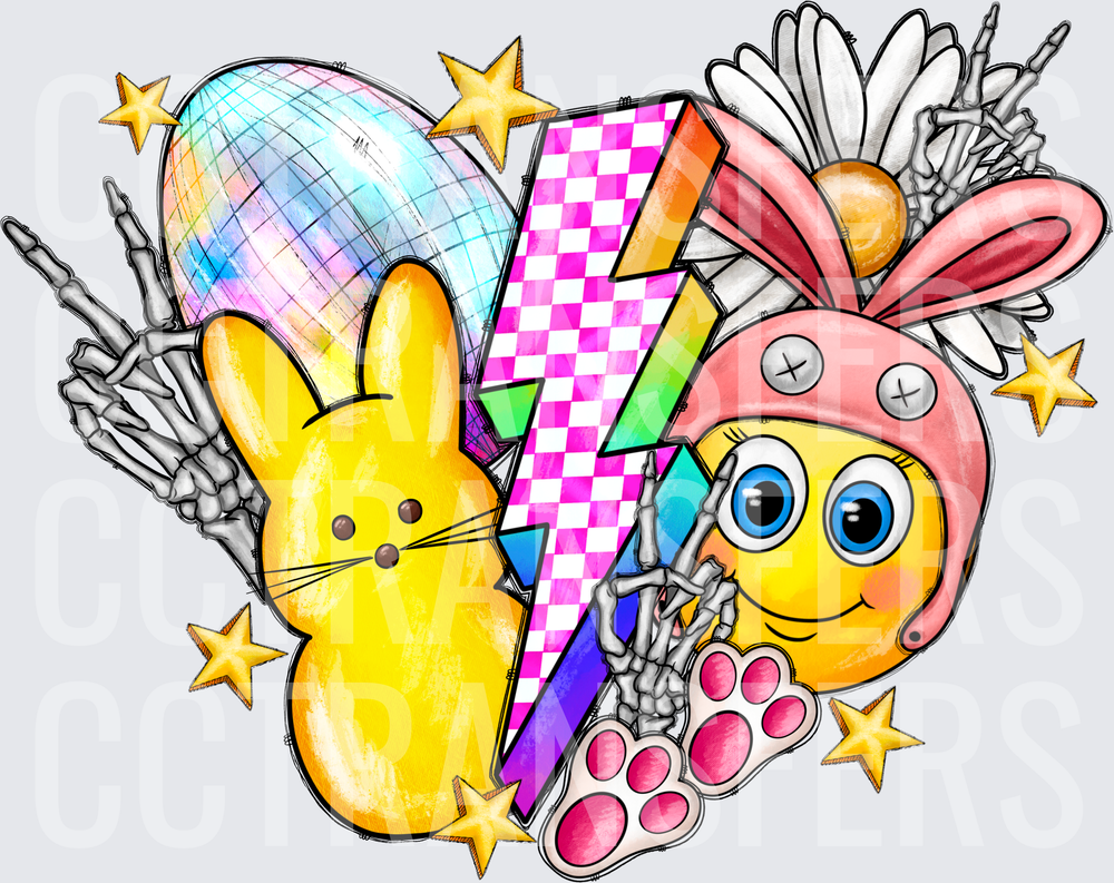 Easter Chick Smiley Bunny Bolt Skeleton Hands Stars (DTF)