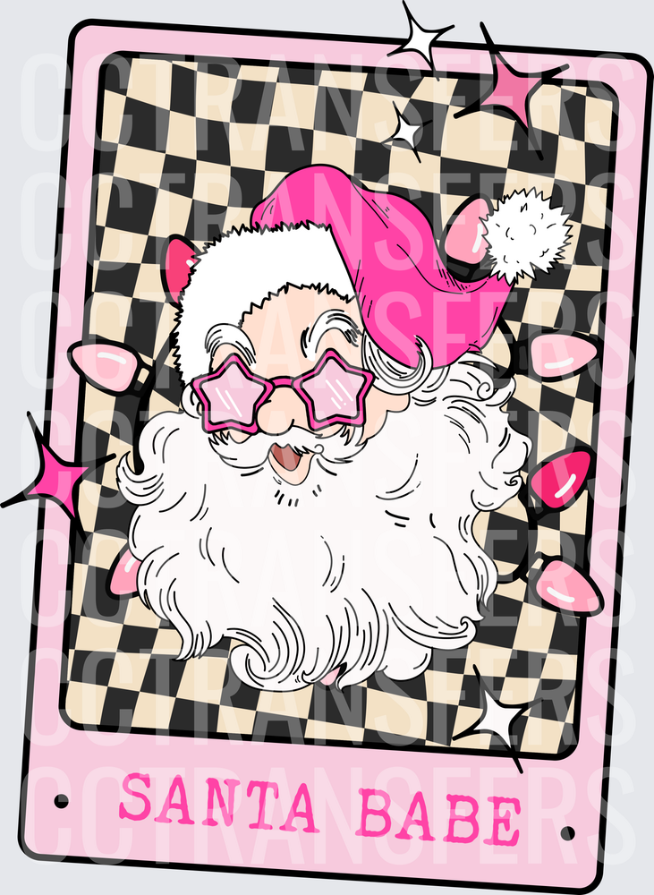 Santa Babe Pink Star Sunglasses Checkered Christmas (DTF)