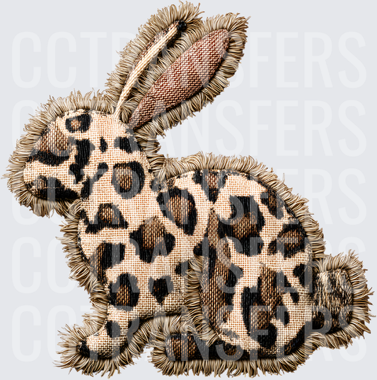 Leopard Print Fringed Patch Bunny Rabbit (DTF)