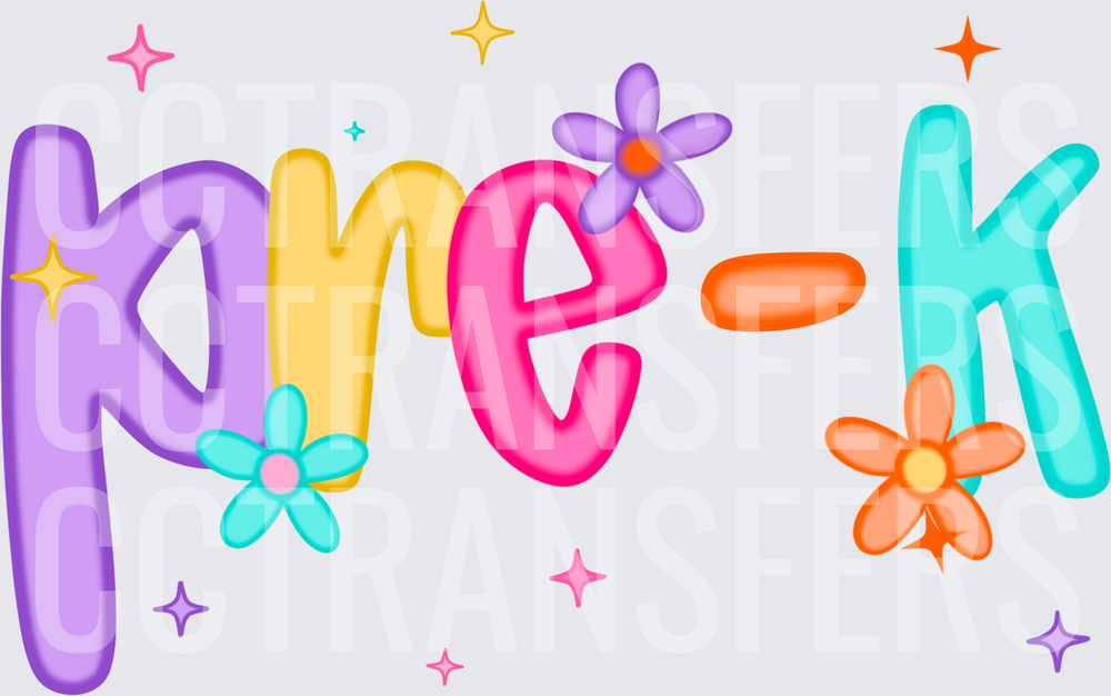 Colorful Pre-K Bold Letters Flowers Sparkles (DTF)