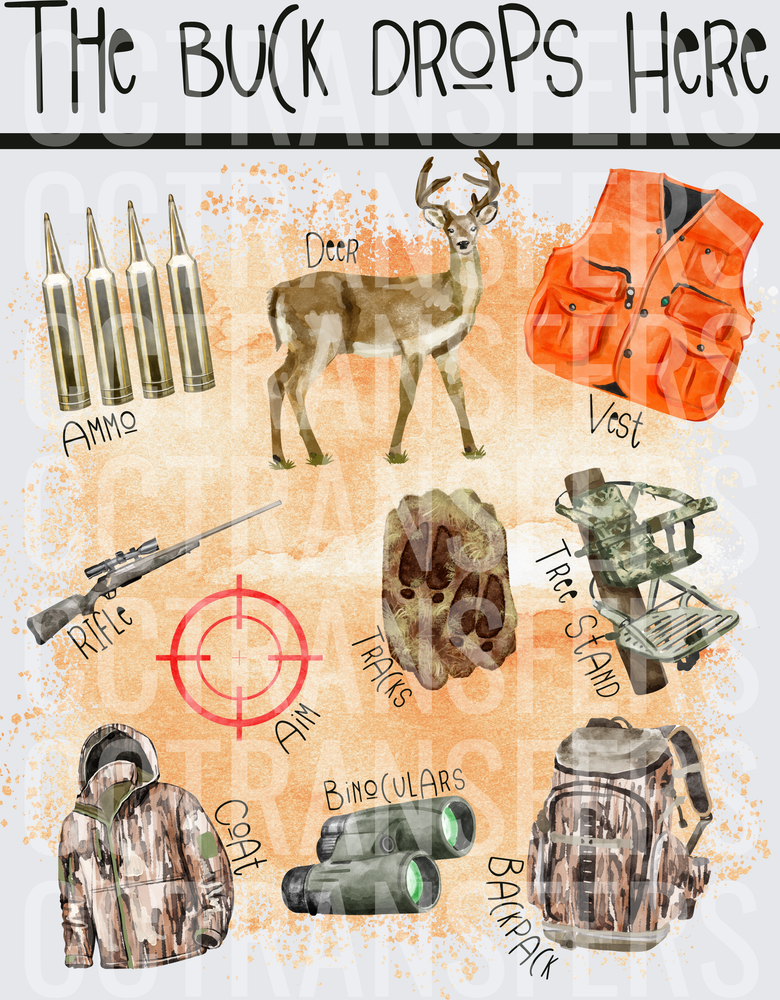 The Buck Drops Here Deer Hunting Gear Collage (DTF)