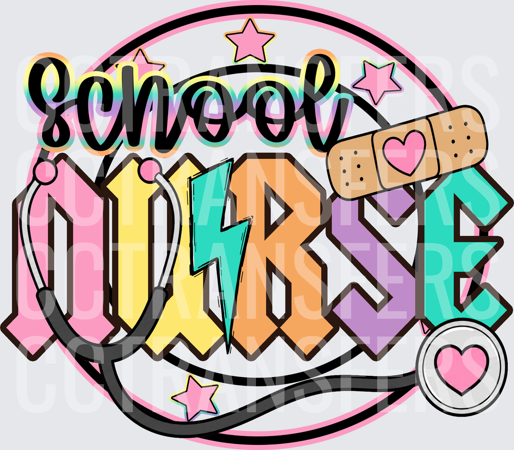School Nurse Colorful Bold Stethoscope Bandage Design (DTF)